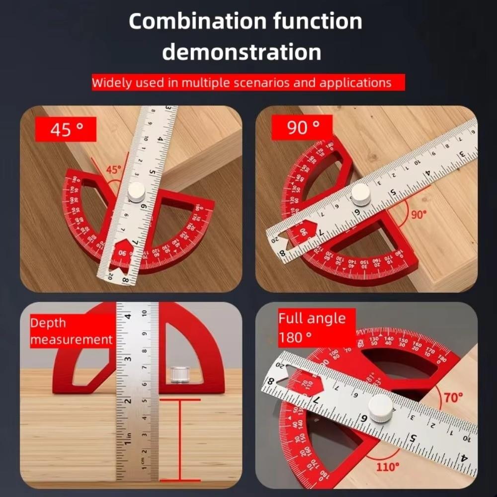Multi-functional Angle Ruler Inch & Metric Woodworking Measuring Ruler Adjustable Right Angle Marking Gauge DIY Craft