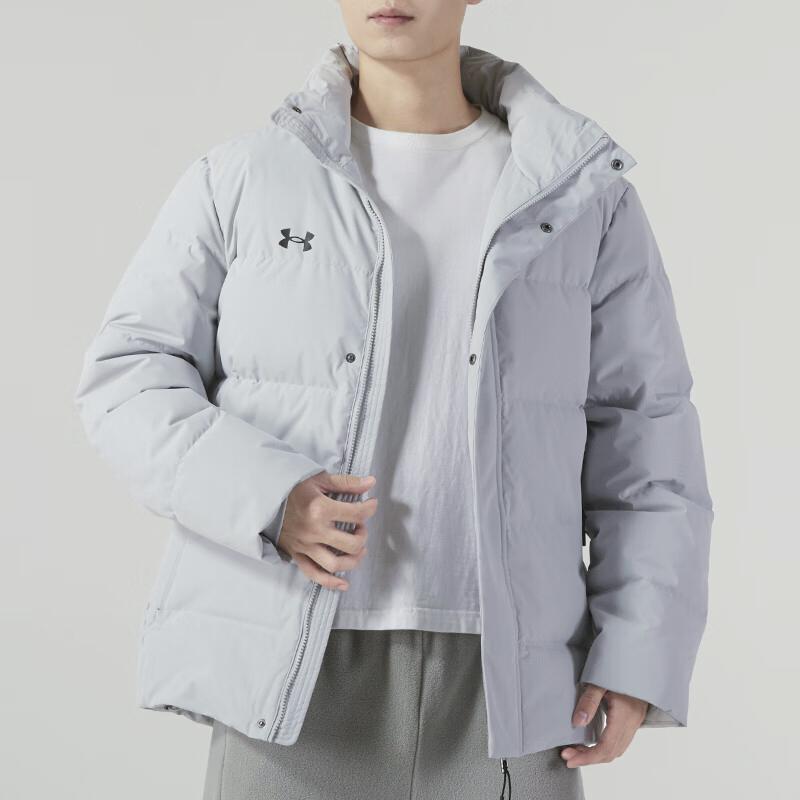 Under Armour Solid Color Casual Stand Collar Long Sleeve Down Jacket Unisex Jackets Light-Grey 23600802-009