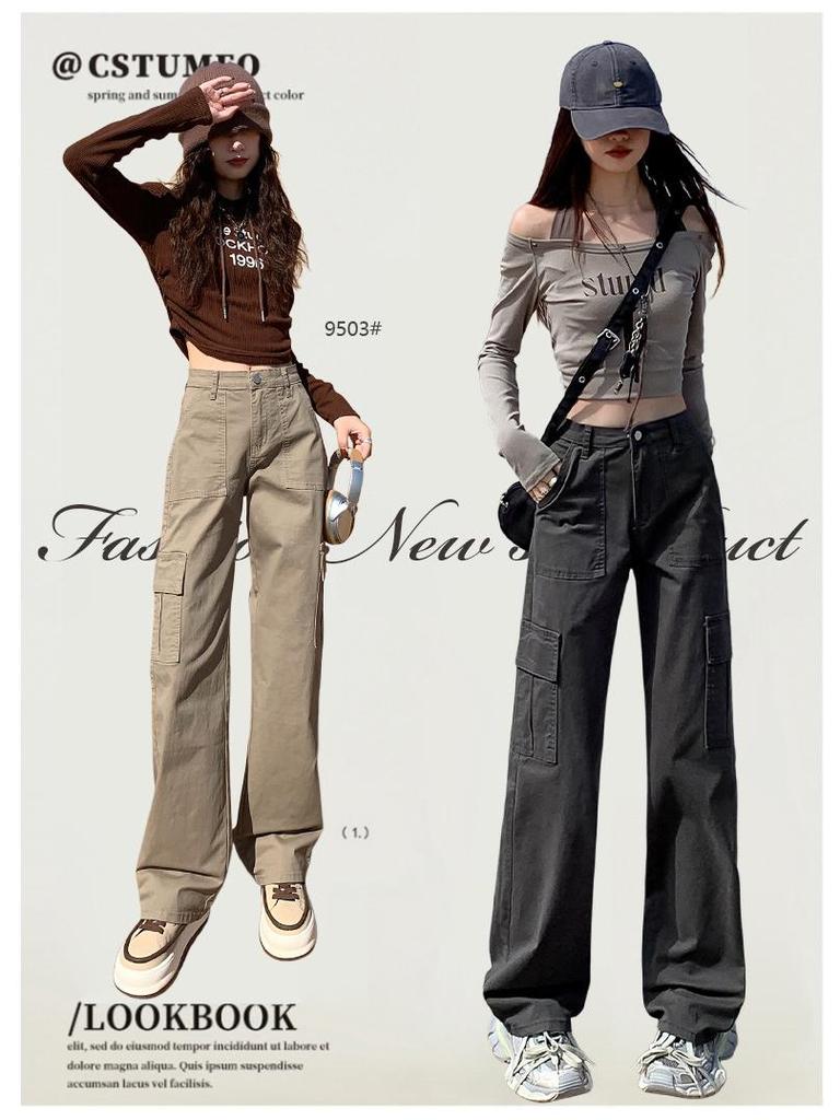 Women's Fleece-Lined High-Waisted Retro Straight-Leg Jeans with Multi-Pockets