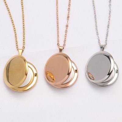 Runde Locket Halskette aus Edelstahl, Spiegelpoliert mit Fotohalter, Glattes und Glänzendes Geometrisches Design