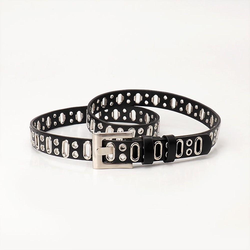 Zinc Zinc Alloy Buckle PU Leather Waistband Vintage Unisex Belt Fashion Oval Multihole Belt  Streetwear