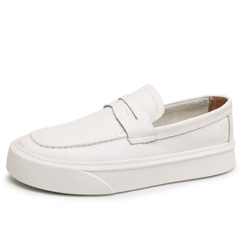 Fashion Outdoor New Men's Leather Loafers Round -Toed Thick-Soled Casual Comfortable And Versatile Shoe Classic Anti -Slip Walking Shoes
