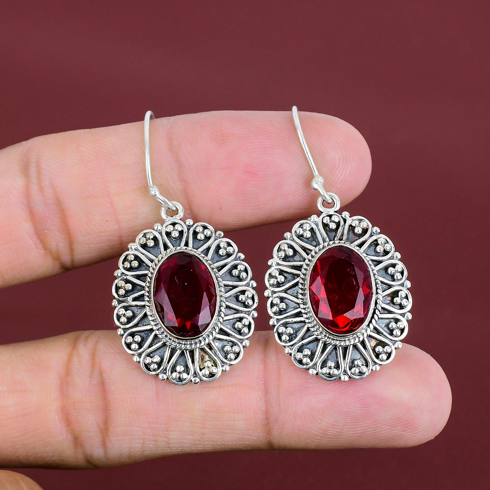 Faceted Mozambique Garnet Earring Natural Gemstone Earrings 925 Sterling Silver Earring Brand New Vintage Jewelry Handmade Earring For Gifts