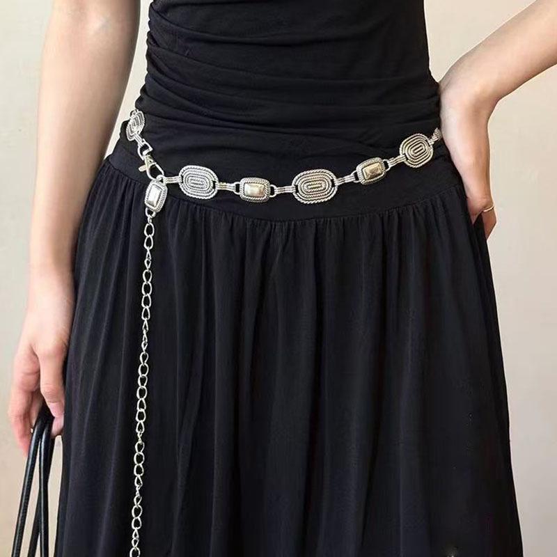 Vintage Punk Metal Chain Waist Belt for Women Sun Moon Butterfly Gothic Hip Hop Dress Jeans Waistband Long Fashion Accessory