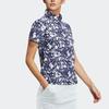 Adidas Printed Button Short Sleeve Polo Shirt Women tops Navy-Blue HS9026