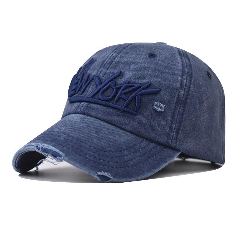 New York Cotton Baseball Cap With Embroidered Star For Outdoor Sun Protection темно-синий