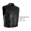 Stand Collar Sleeveless Men Waistcoat Faux Leather Buttons Closure Pockets Motorcycle Jacket Vest Male Clothes