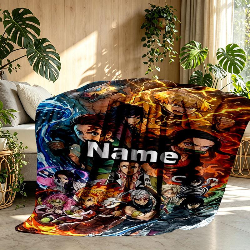 Custom Name Personalized Demon Slayer Print Blanket, Home Decor, Bedroom, Sofa, Camping, Couch, Gifts for Birthday Christmas