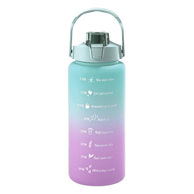 Large Capacity Sports Water Bottle With Straw Portable Handle Heat-resistant Outdoor Frosted Plastic Gradient Color Space Kettle