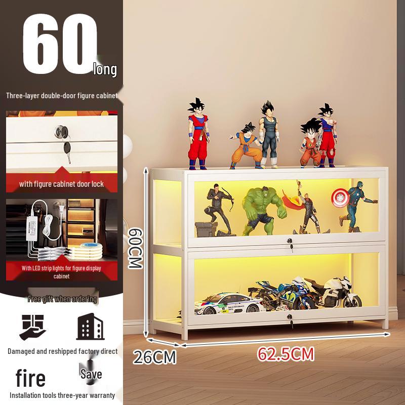 Acrylic Lockable Display Case with LED Lights for Figurines and Models, Dustproof Transparent Stand