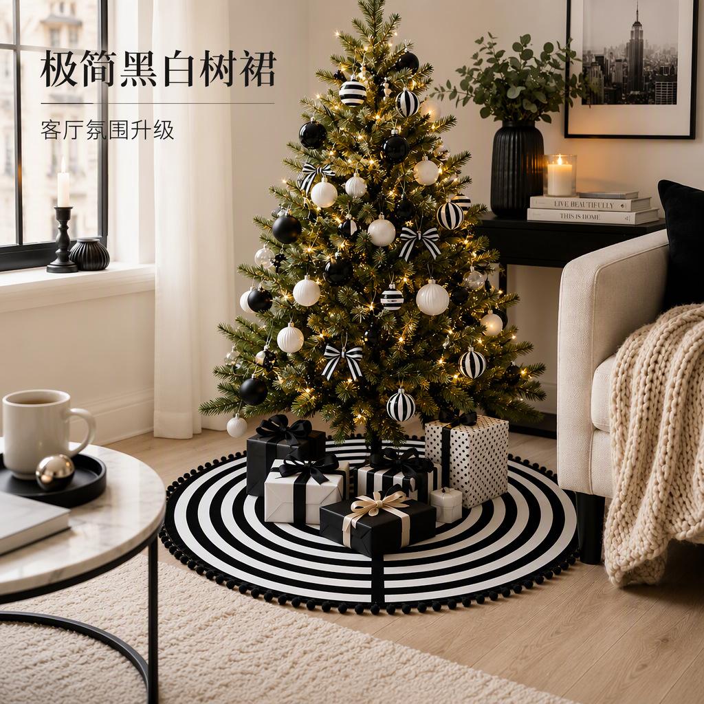 Striped Christmas Tree Skirt, Round Tree Mat for Holiday Floor Decor