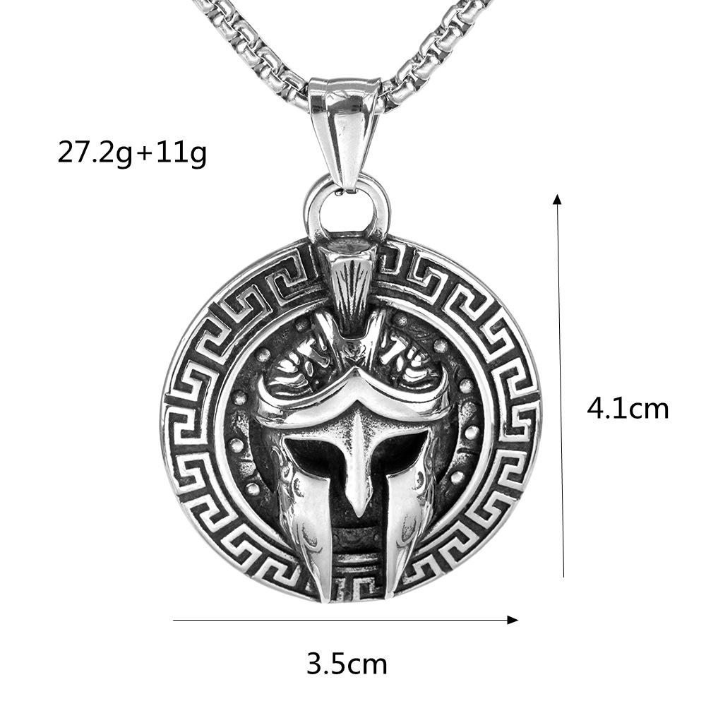 Antique Spartan Warrior Mask Pendant Necklace Stainless Steel Mens Jewelry Single Sided Design