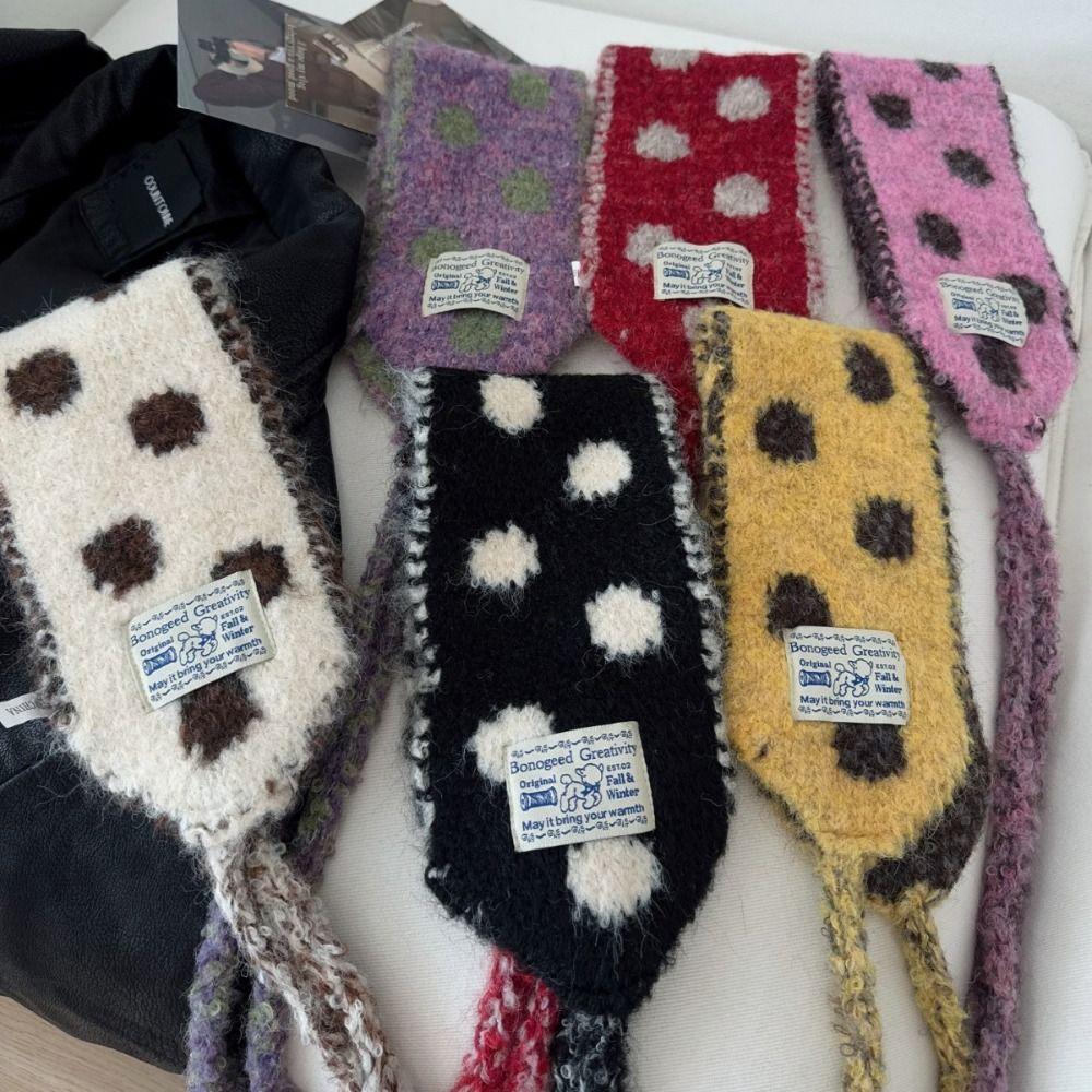 Polka Dot Knitted Ear Warmer Thicken Bandage Earlap Fashion Wool Strappy Earmuffs Winter Headband