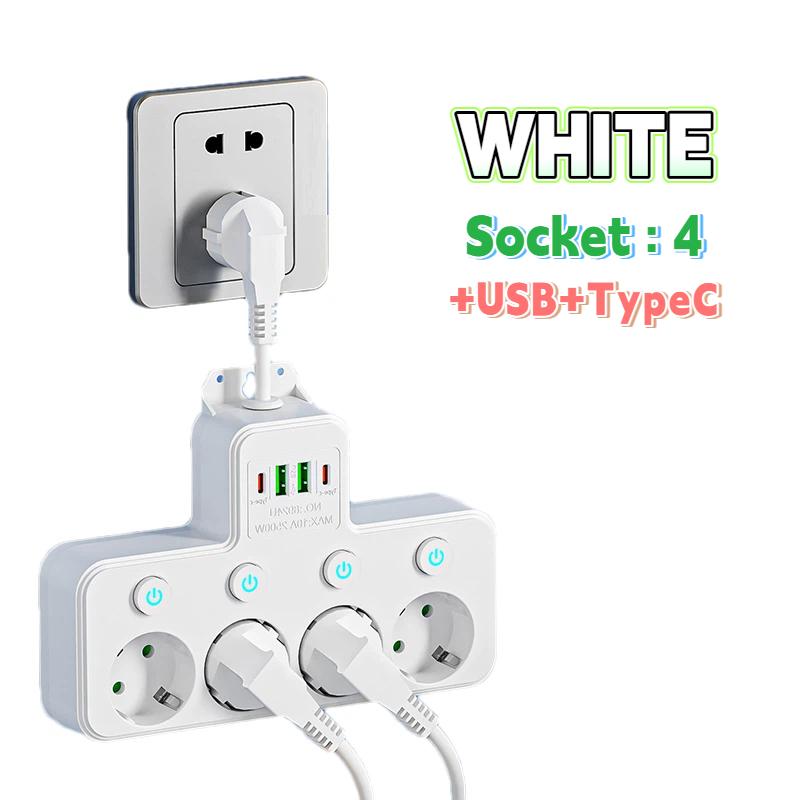 Multipresa UE con Interruttore Generale, 4 Prese AC, Opzionale USB e Type-C – Cavo Corto Flessibile