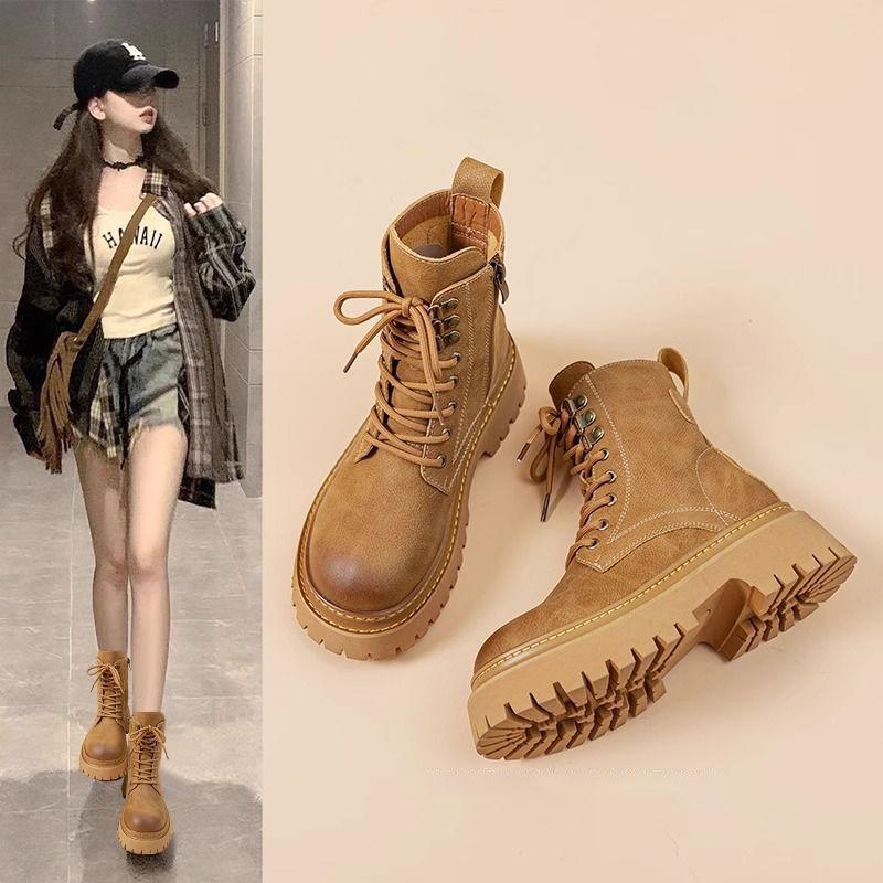 Thick-soled Heightening Low-top Short Boots Martin Boots Women's 2026 New Spring and Autumn Retro Western Cowboy Boots