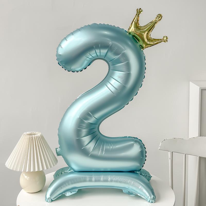 42" Aluminum Foil Number Balloon with Crown Stand for Kids' First Birthday Party Decorations