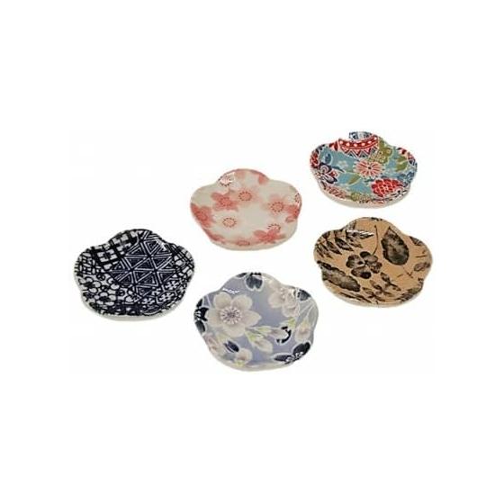 Yuraku-fu Small Flower Chopstick Rests, Made in Japan, Set of 5, 5 Patterns, Japanese Style Chopstick Holders, Mino Ware