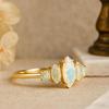 Marquise & Round Opal Ring – Yellow Gold Plated 925 Sterling Silver Bridal Wedding Band – October Birthstone Jewelry Gift for Her