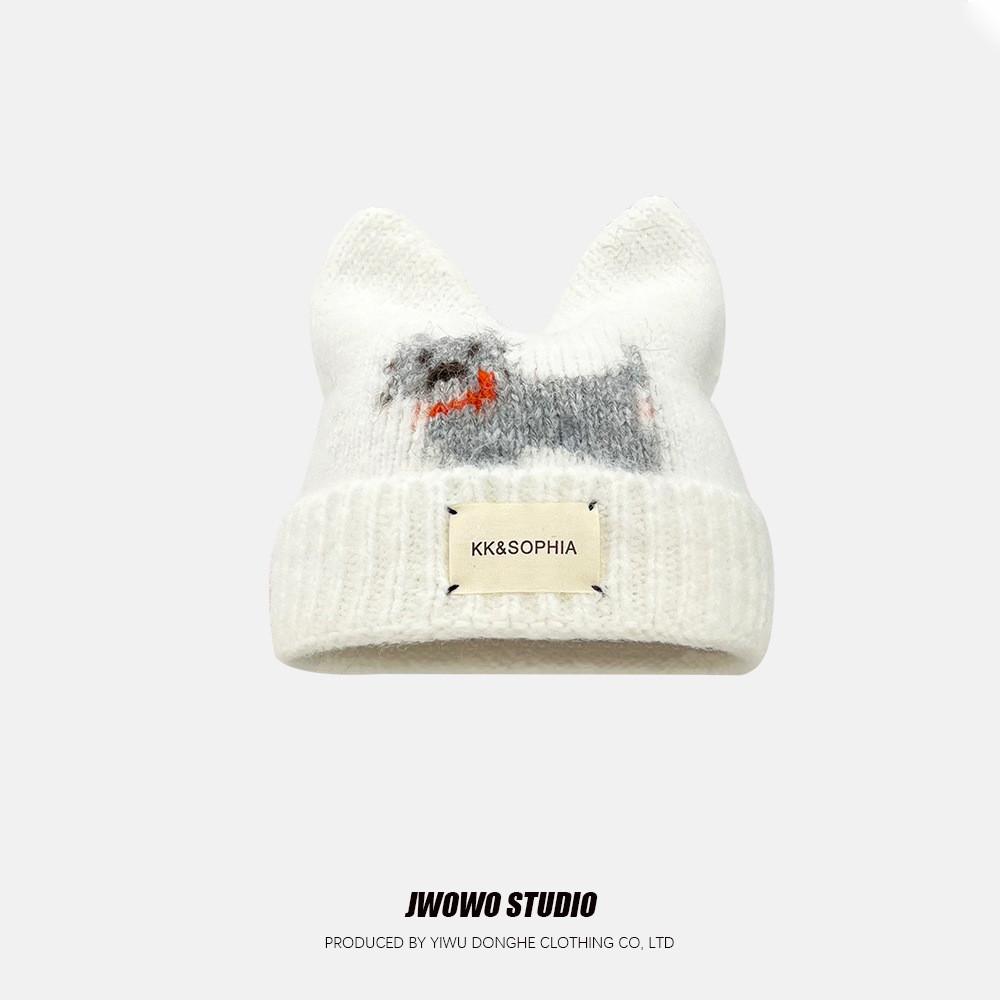 Animal Knit Hat With Dog And Cat Ears For Winter Warmth And Style