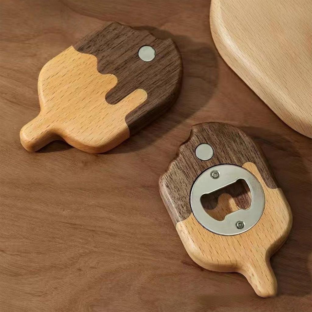 Magnetic Walnut Bottle Opener , Ice Cream Model,Suitable for Home Decoration and Bar