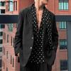 INCERUN Men Tie Up V Neck Long Sleeve Semi-Sheer Polka Dots Loose Shirts