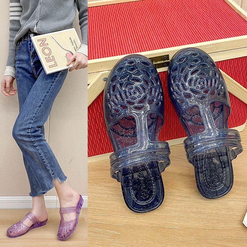Crystal Sandals for Women's Outdoor Wear Summer New Style Anti Slip Hollow Breathable Half Slippers
