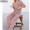Damen Mode Frühling Sommer Gestreiftes Muster Kurzarm V-Ausschnitt Lässiges Pyjama-Set