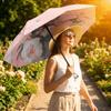 Foldable Reverse Sun Umbrella Floral Print Travel Rain Umbrella Dual-purpose Sunshade  Outdoor Use