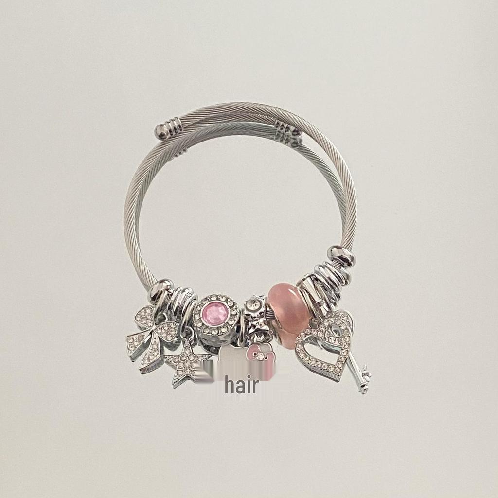 Panjia Dora Women's Stainless Steel Beaded Bracelet - European American Versatile Luxury Jewelry