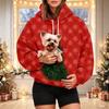 Damen Christmas Print Kapuzenpullover mit Haustier-Tasche Langarm Lässiger Pullover für die Feiertage
