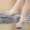 Rhinestone With Bow Shoes for Women Heeled Transparent Woman Slippers Open Toe Slides On Sale Designer Luxury 2025 Trend Sandals