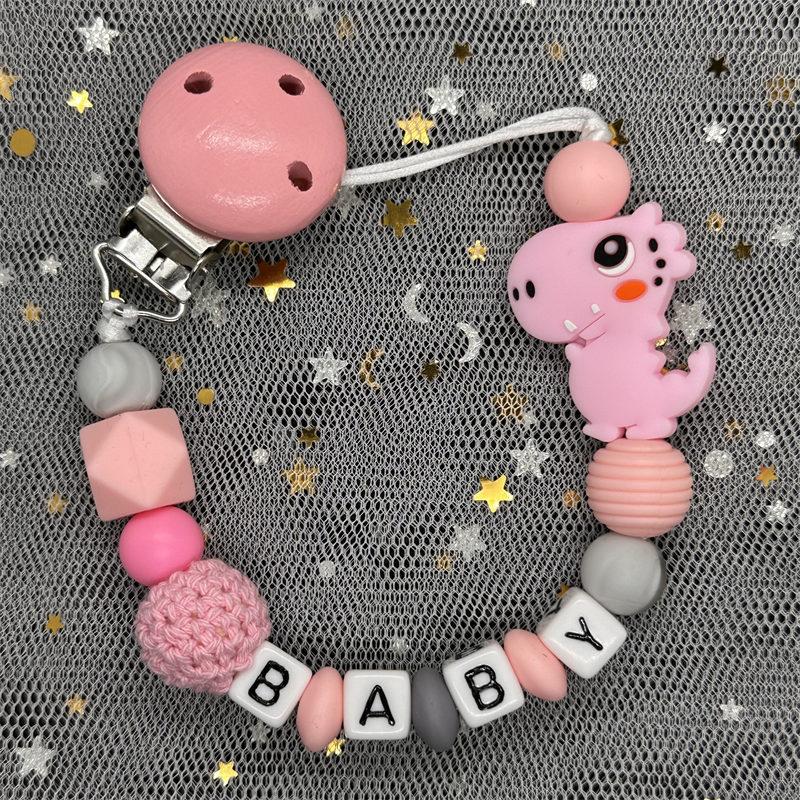 2024 Handmade Customized Name Beech Pacifier Clips Holder Chain Silicone Rainbow Pacifier Chain Baby Teether Teething Chain Gift