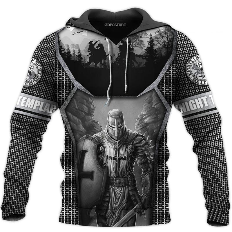 Knights Templar 3D tisk Pánské Vintage mikiny Ležérní Oversized Streetwear Mikiny s kapucí Pánské oblečení Pulovry s dlouhým rukávem