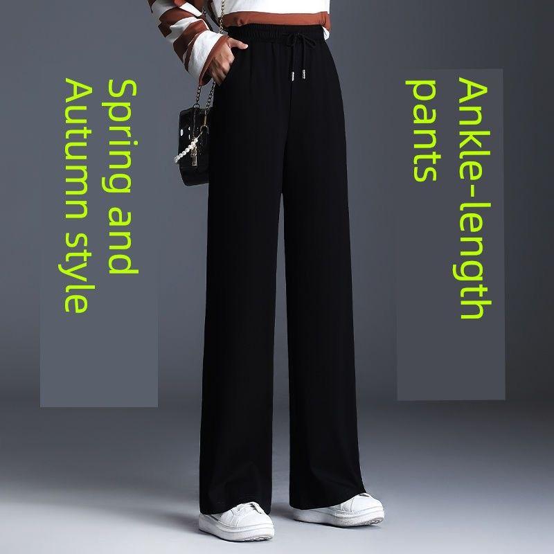 

Весенне-осенние брюки для полных мам больших размеров с высокой талией, прямые, свободные, повседневные, с высокой эластичностью, хорошо драпирующиеся, с эластичной талией, женские брюки высокого класса [No Fleece-lined] Black Nine [Spring & Fall]] 3XL