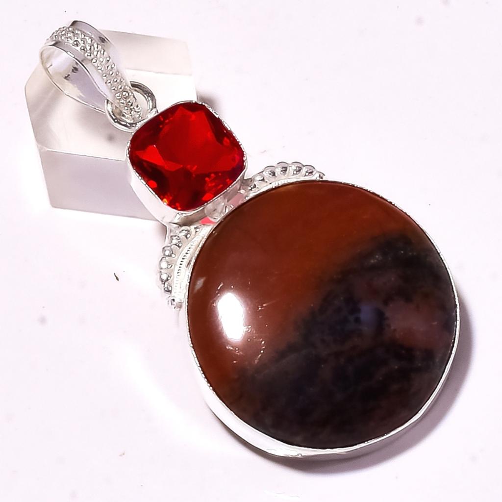 Rhodonite Garnet Gemstone Handmade Anniversary Gift Jewelry Pendant 2.7" b4j15