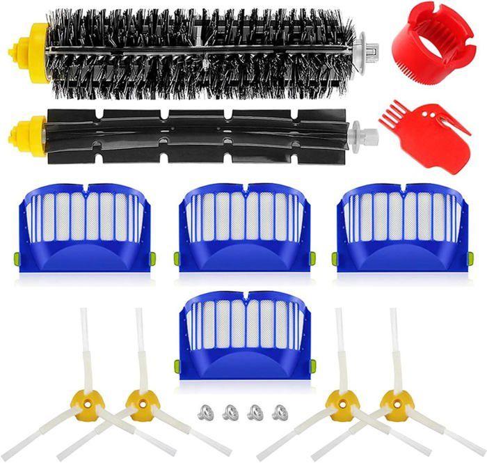 Accessoires compatibles pour iRobot Roomba - AIMOONSA - Séries 600 - Kit 16 pièces - Bleu - Filtre haute efficacité