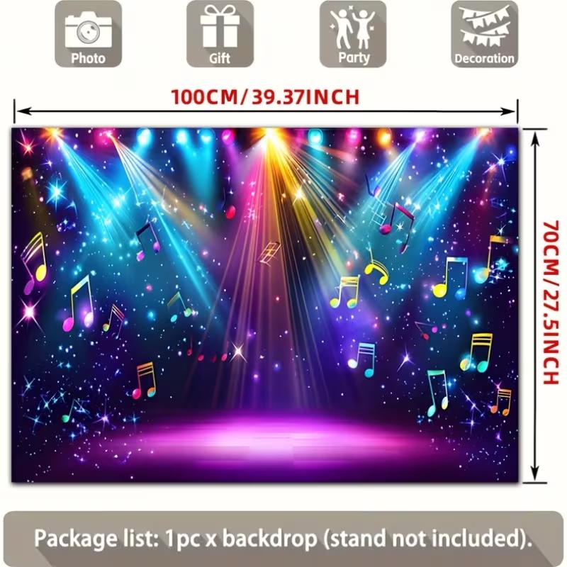 Sfondo Colorato con Spotlight da Palco e Note Musicali per Feste