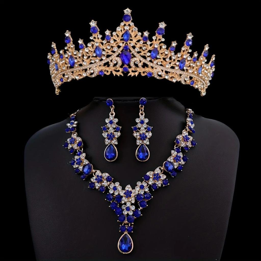 Brautschmuck Halskette Ohrringe Hochzeit Diamantbesetzt Blume Schmuck Kleid Hochzeitskleid Krone Fassung Accessoires