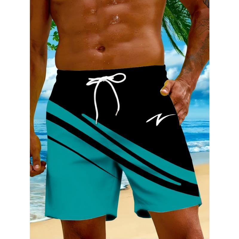 Men's Outdoor Beach Shorts, Hawaiian Style Trendy Contrasting Stripes