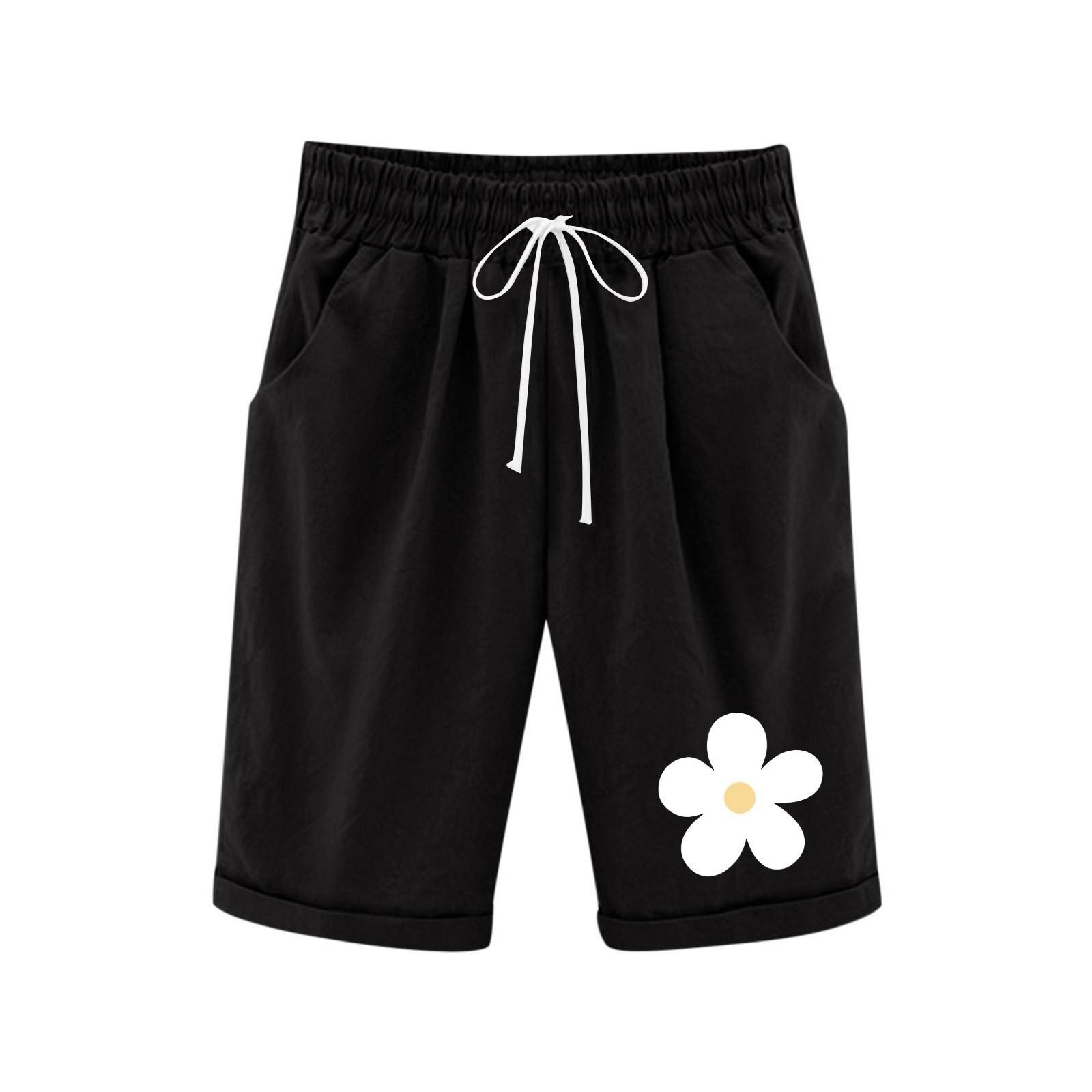 

Summer middle and large children men and women draw rope elastic belt pocket printed casual sports fifth pants 160 чёрный