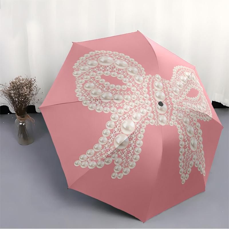 1pc Pearl BowAutomatic Open/close Folding Umbrella, Compact Portable Travel Umbrella, Perfect Birthday/Holiday, Cute Umbrella y023
