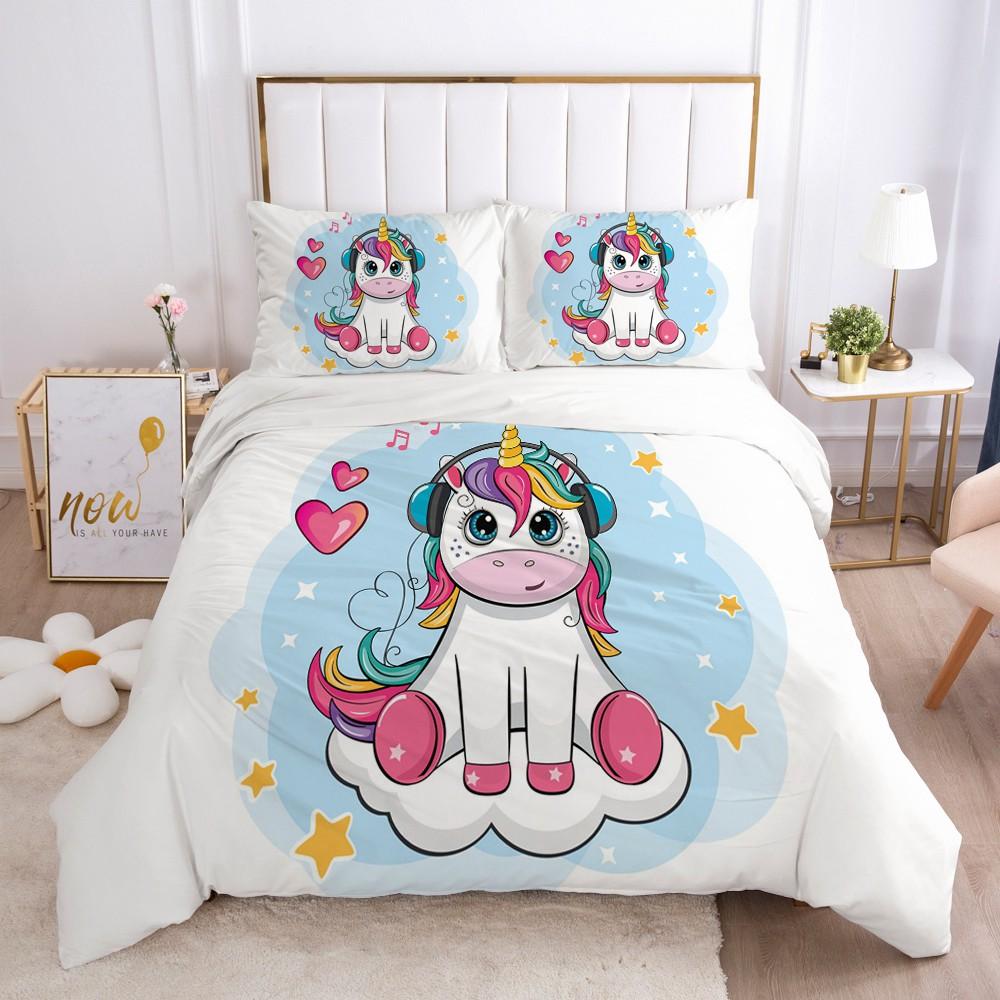Children Kids Baby Pink Bedding Set Queen King Cartoon Unicorn White Duvet Cover Twin Full Colorful 2/3pcs Polyester Quilt Cover