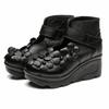 Mode 2025 Handgefertigte Blume Damenstiefel Runde Zehen Echtes Leder Stiefeletten Keilschuhe Vintage Stiefel