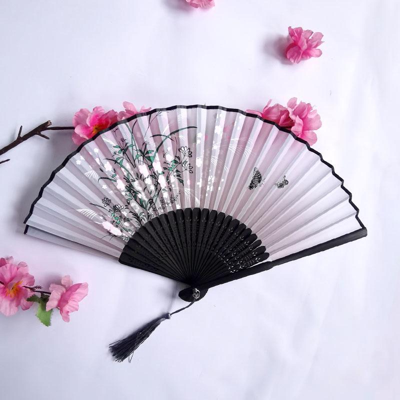 Vintage Bamboo Silk Women's Folding Fan - Portable Dance Gift