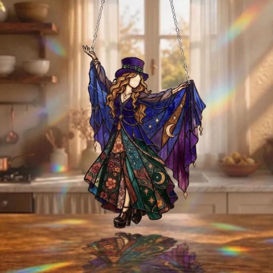 Dancing Lady Sun Catcher, Acrylic Hanging Ornament, Bohemian Gothic Woman Window Spinner, Gift for Mom Grandma Wife
