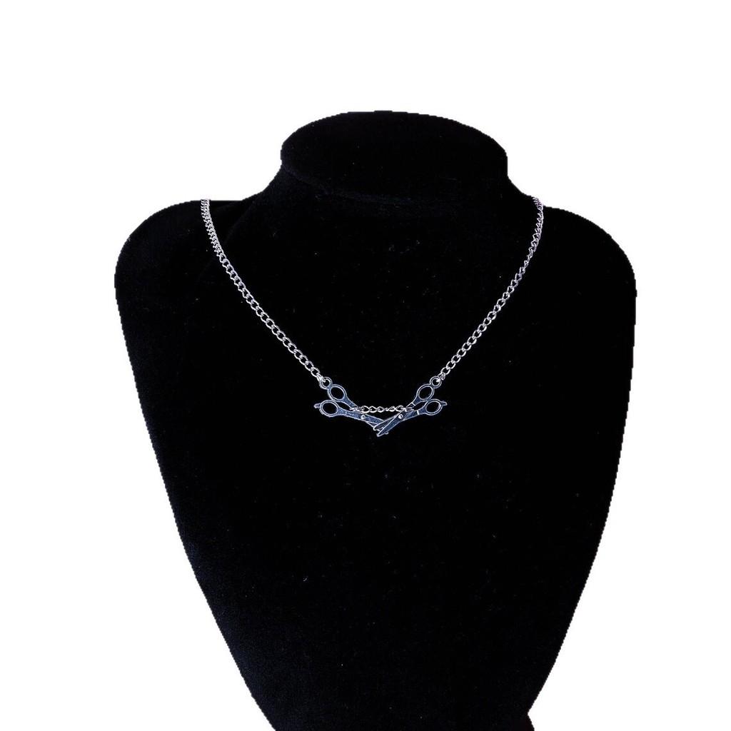 Gothic Punk Silver Scissor Pendant Necklace With Geometric Design For Women