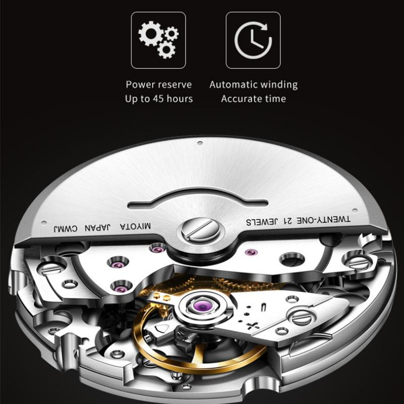 OUPINKE  New Business and leisure Men's Watch Automatic Mechanical Watch Stainless Steel Business Double Calendar Waterproof High-end Watch