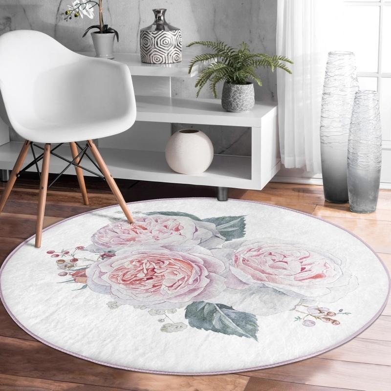 

Deymend бледный цветочный узор современный цифровой печатный розовый кухонный круглый ковер с моющимся нескользящим основанием