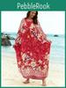 Kaftan Size Edolynsa Plus Red Bohemian Printed Tassel Summer Long Beach Dress Women Homewear Outfit Swim Suit Cover Up Loose Caftan
