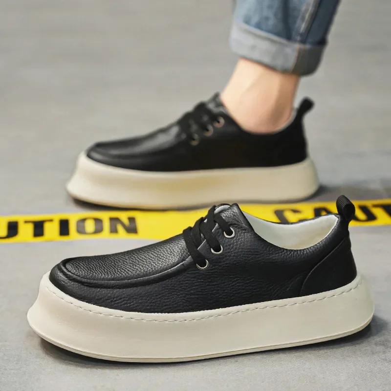 

New Leather Flat-heeled, Low-top, Round-toe, Shallow-mouth, Convenient, Soft-soled Men s Large-sized Casual Walking Shoes 44 чорний